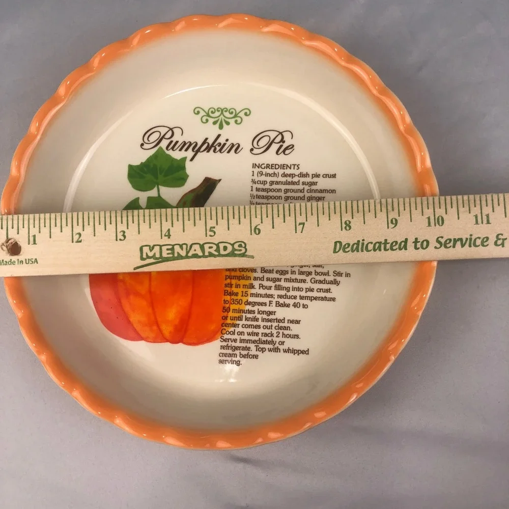 Pumpkin Pie Recipe Plate Scalloped Edge 10 inches